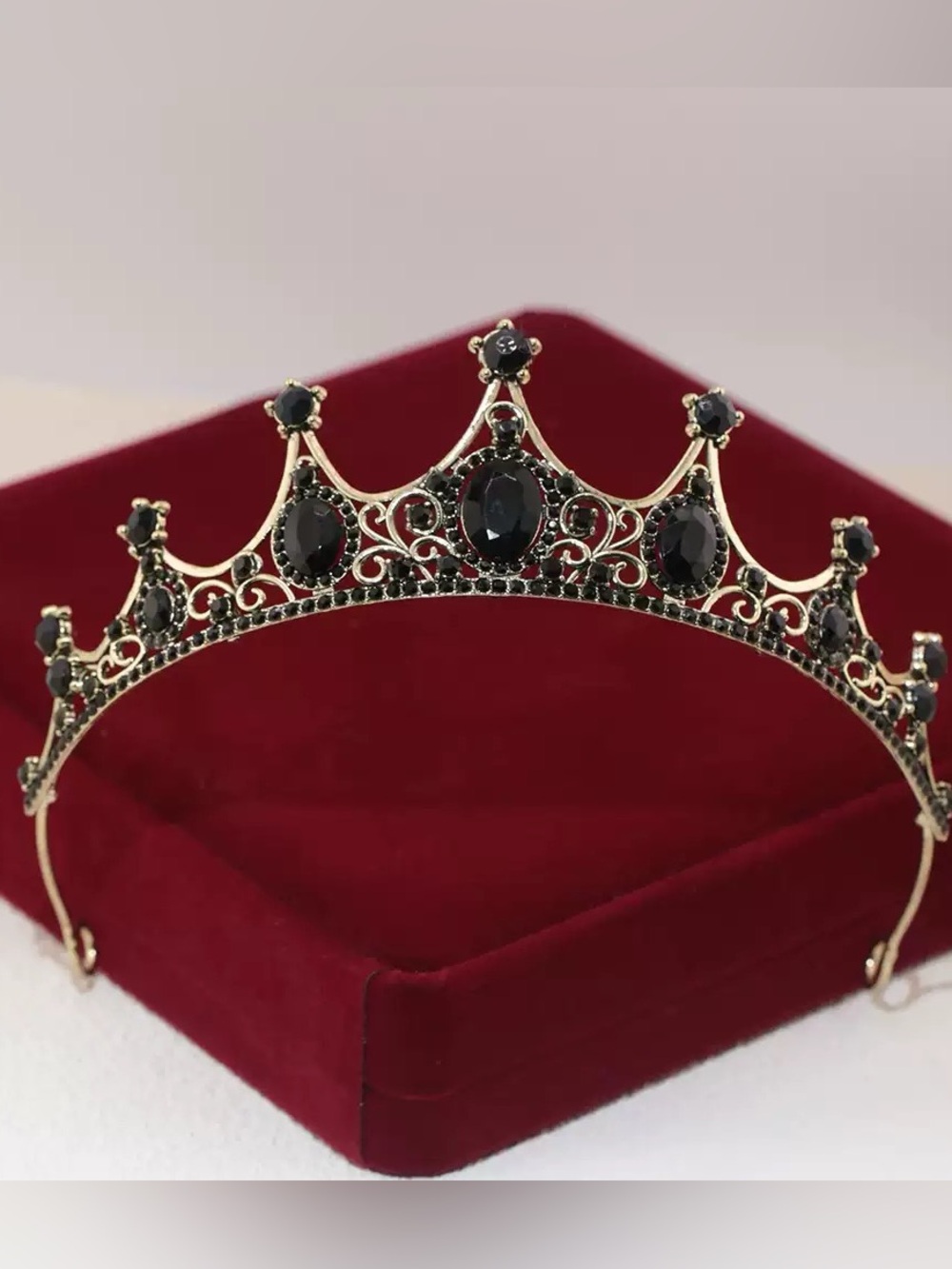 Gold-Tone Crown Headband with Black Stones